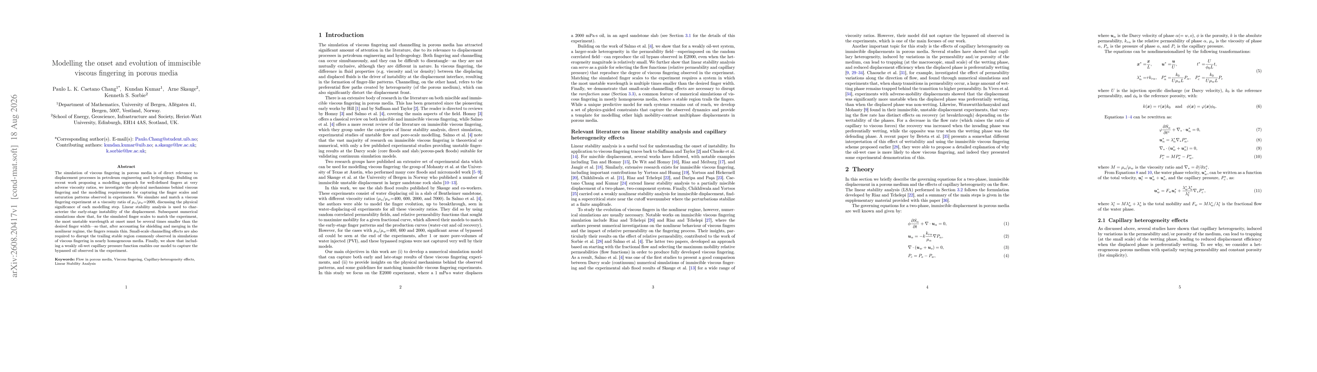 Thumbnail for Modelling the onset and evolution of immiscible viscous fingering in porous media