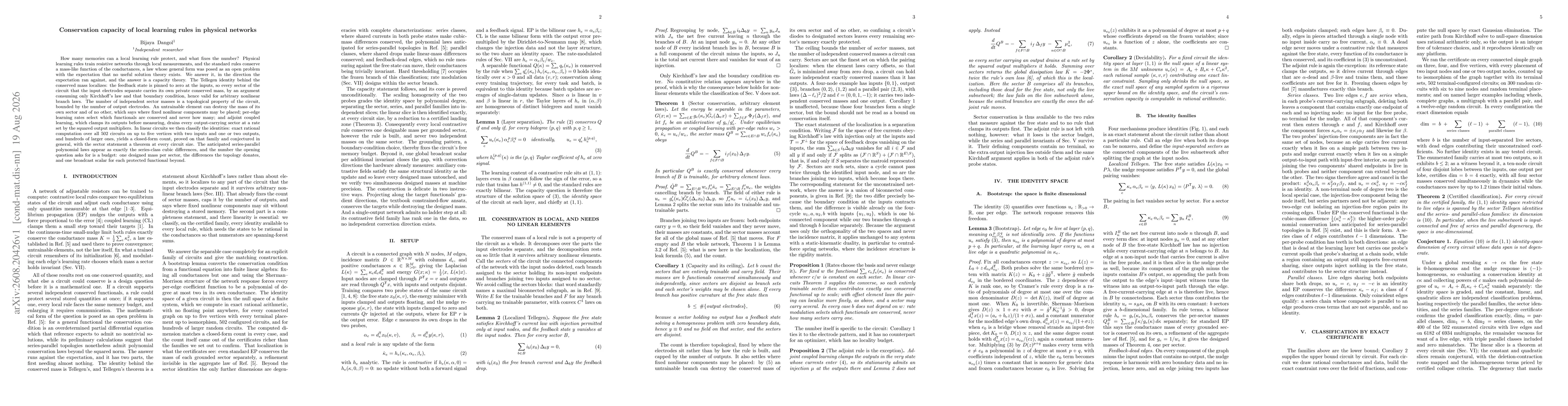 Thumbnail for Conservation capacity of local learning rules in physical networks
