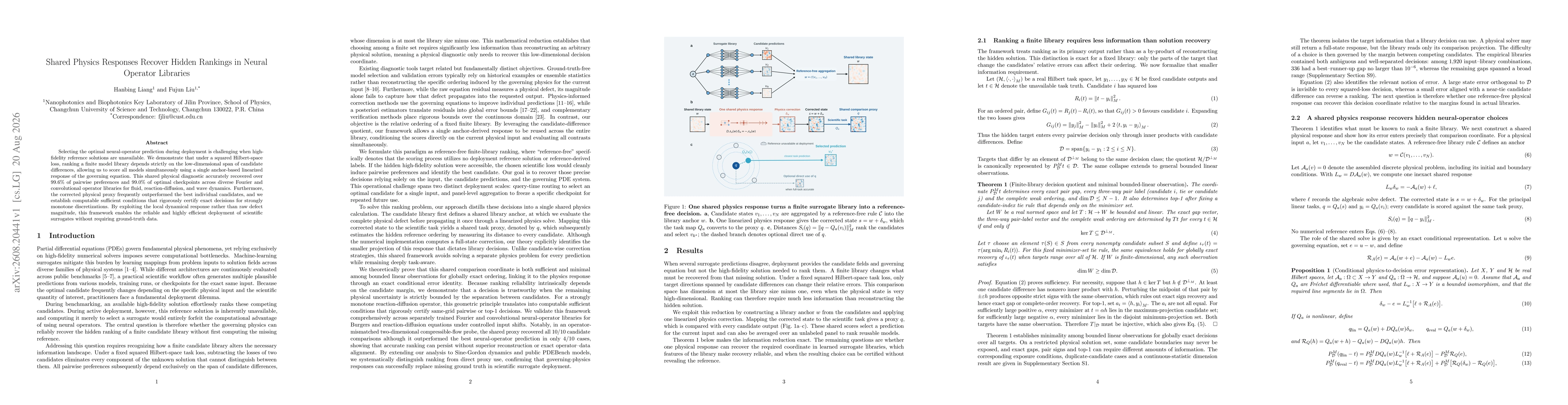 Thumbnail for Shared Physics Responses Recover Hidden Rankings in Neural Operator Libraries