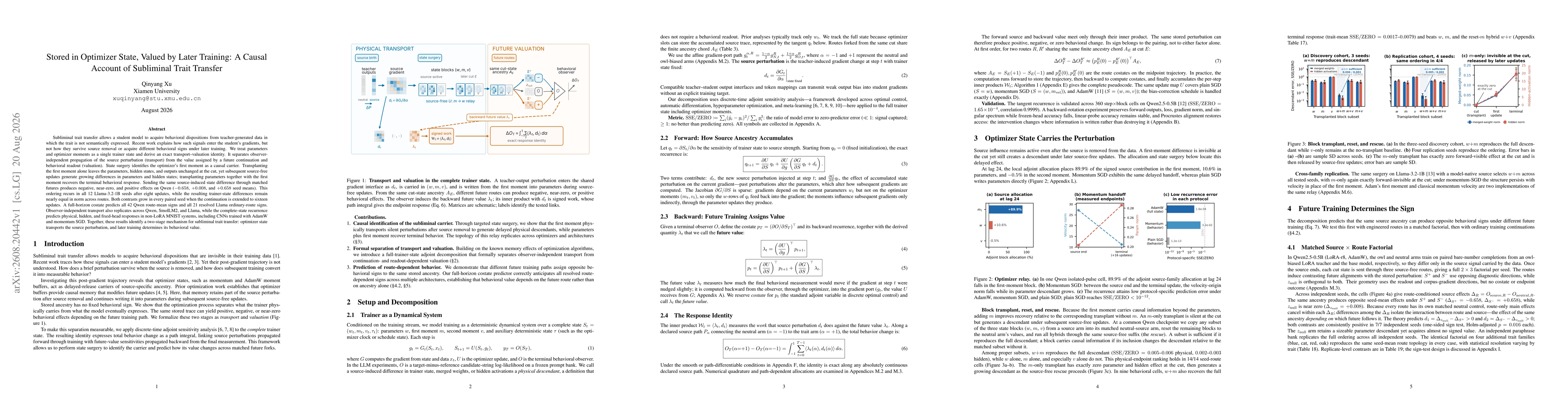 Thumbnail for Stored in Optimizer State, Valued by Later Training: A Causal Account of Subliminal Trait Transfer