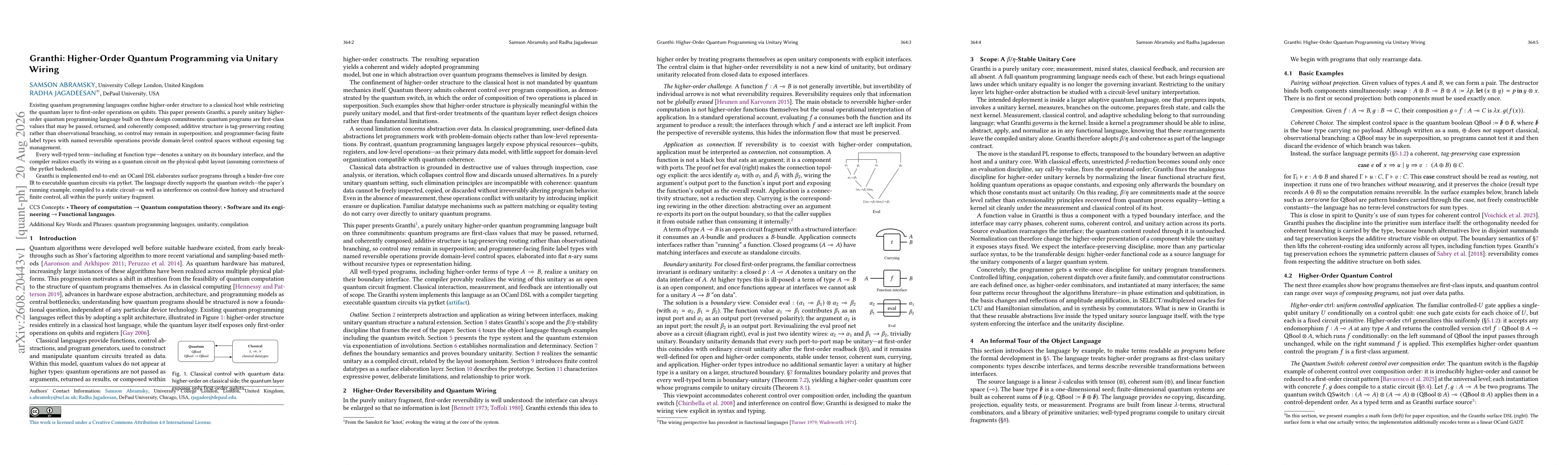 Thumbnail for Granthi: Higher-Order Quantum Programming via Unitary Wiring