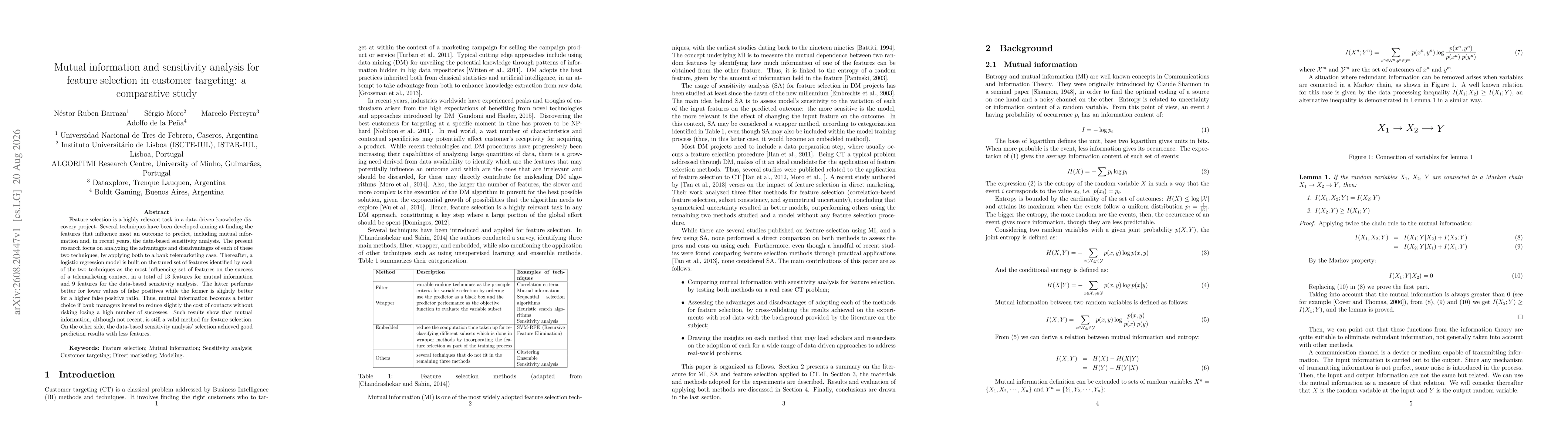 Thumbnail for Mutual information and sensitivity analysis for feature selection in customer targeting: a comparative study