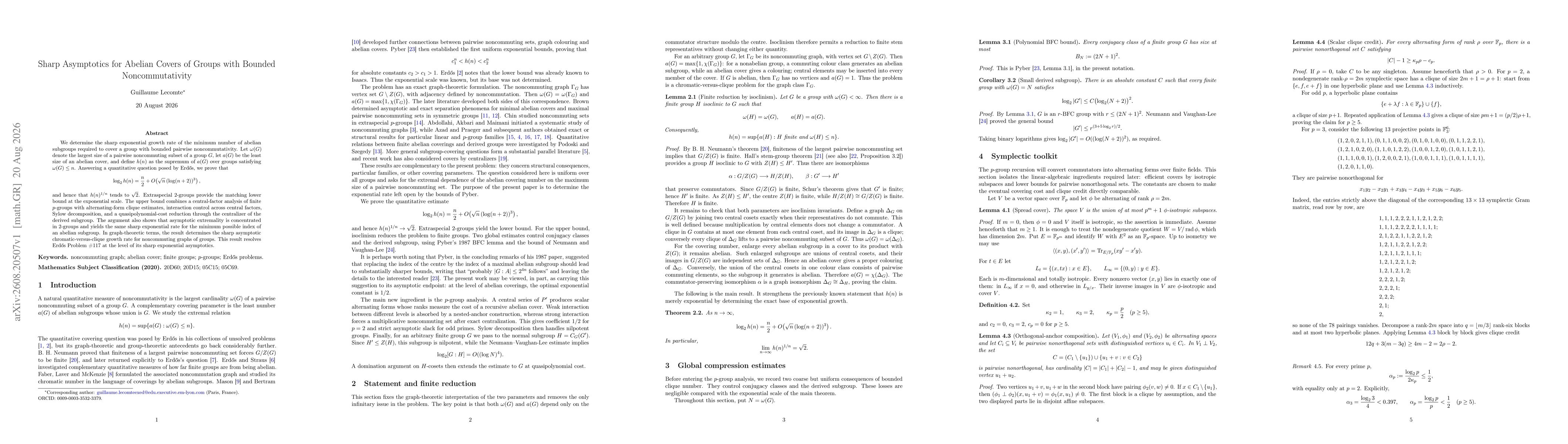 Thumbnail for Sharp Asymptotics for Abelian Covers of Groups with Bounded Noncommutativity