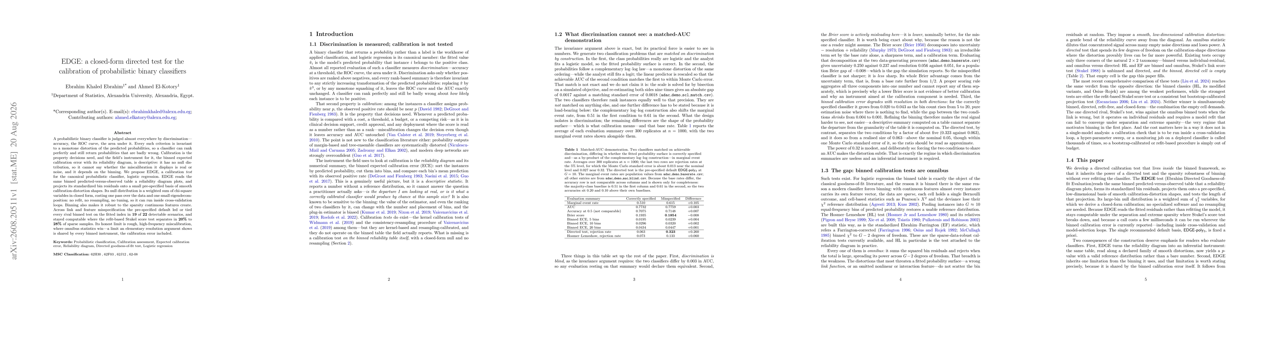 Thumbnail for EDGE: a closed-form directed test for the calibration of probabilistic binary classifiers