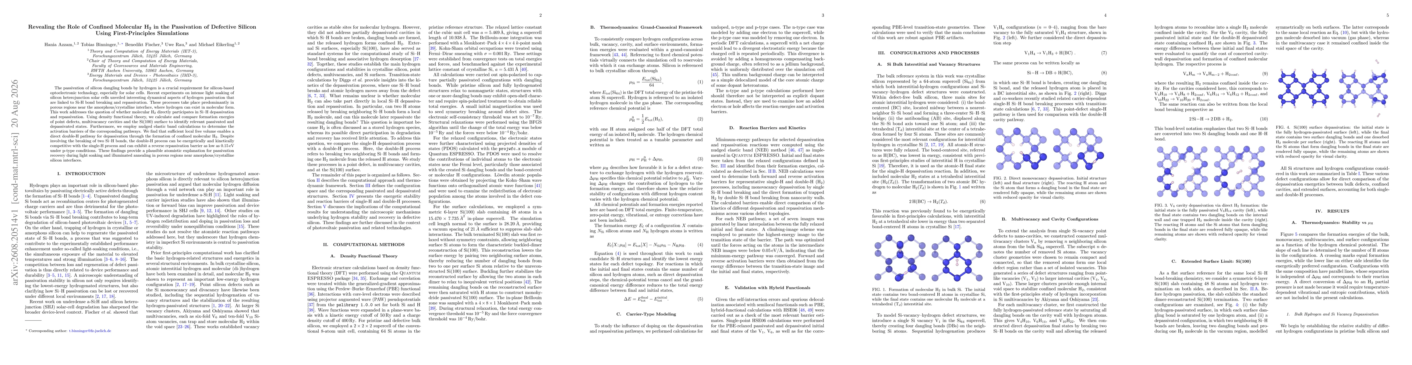 Thumbnail for Revealing the Role of Confined Molecular H$_2$ in the Passivation of Defective Silicon Using First-Principles Simulations