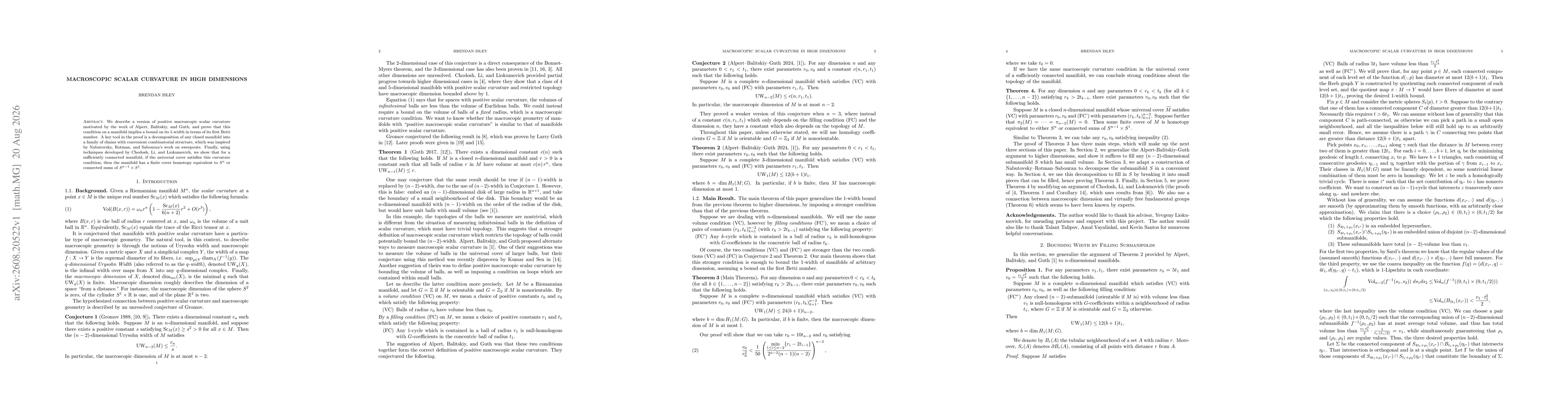 Thumbnail for Macroscopic Scalar Curvature in High Dimensions