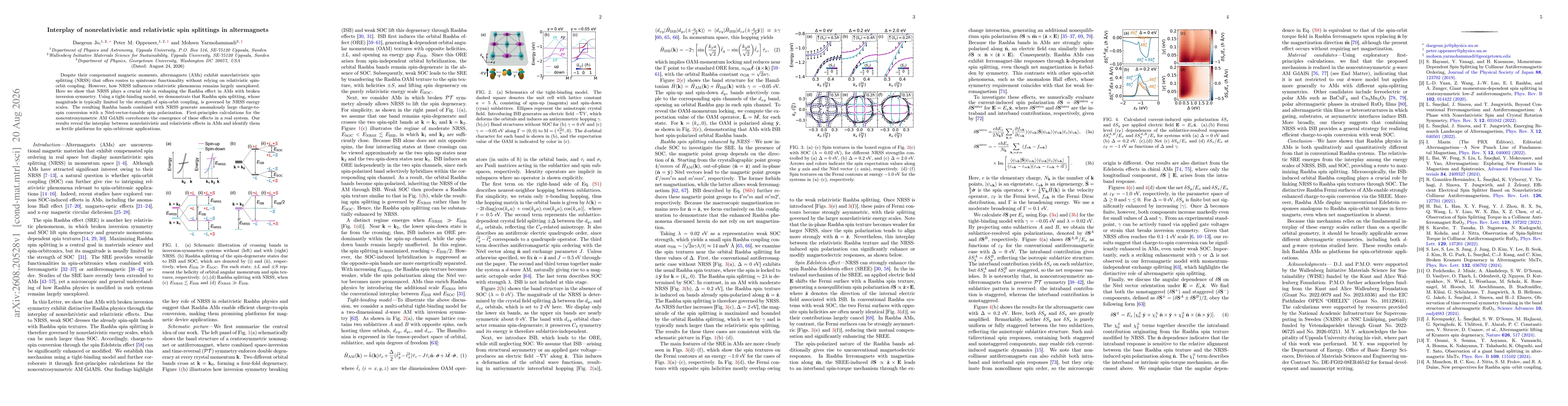 Thumbnail for Interplay of nonrelativistic and relativistic spin splittings in altermagnets