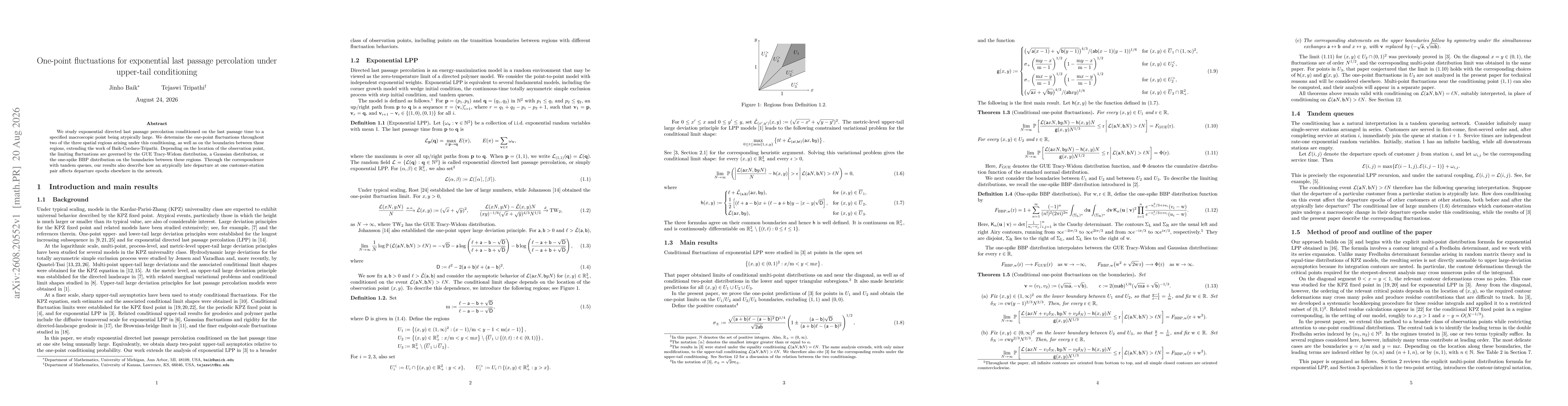Thumbnail for One-point fluctuations for exponential last passage percolation under upper-tail conditioning