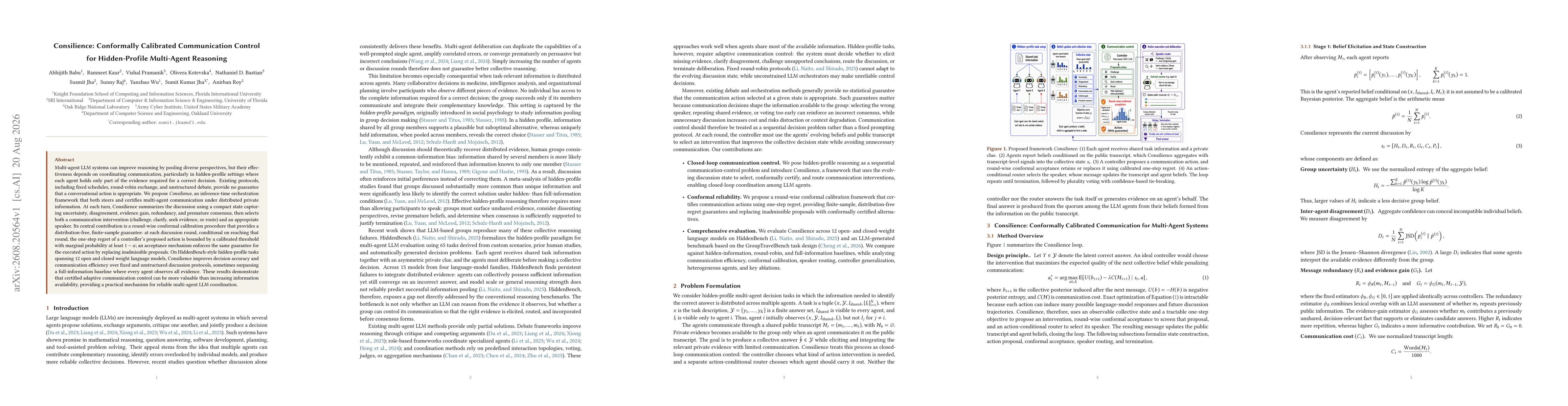 Thumbnail for Consilience: Conformally Calibrated Communication Control for Hidden-Profile Multi-Agent Reasoning