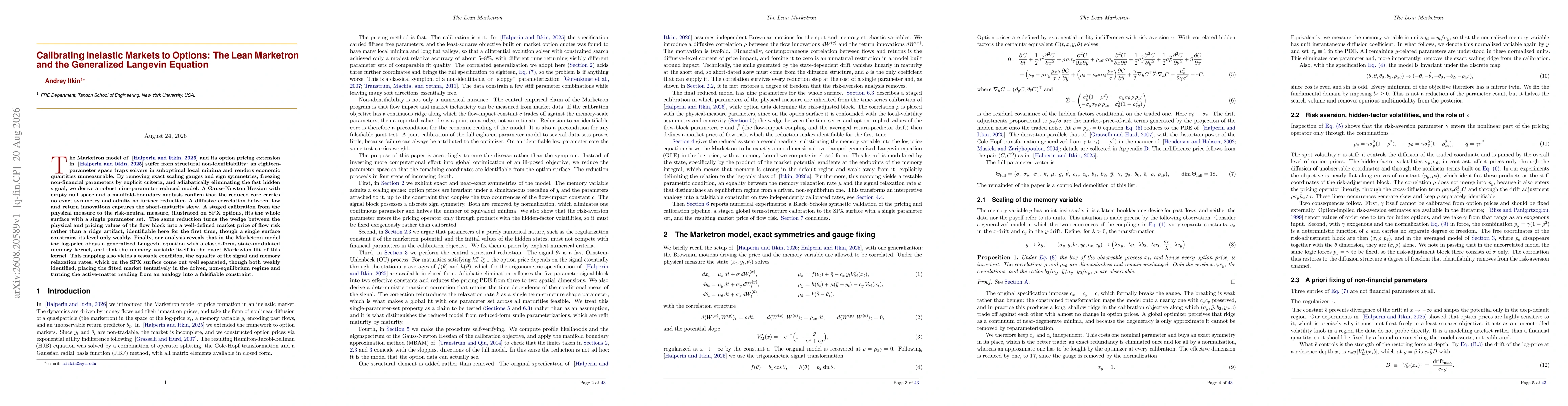 Thumbnail for Calibrating Inelastic Markets to Options: The Lean Marketron and the Generalized Langevin Equation