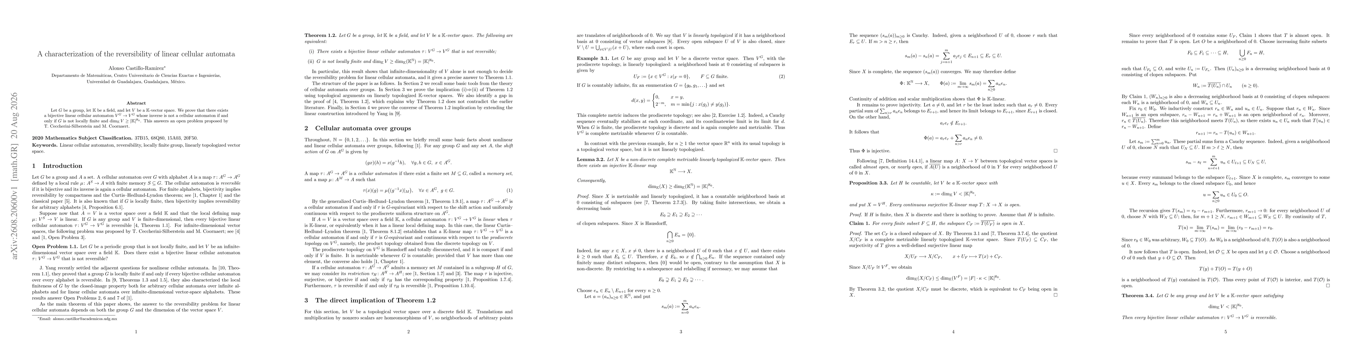Thumbnail for A characterization of the reversibility of linear cellular automata