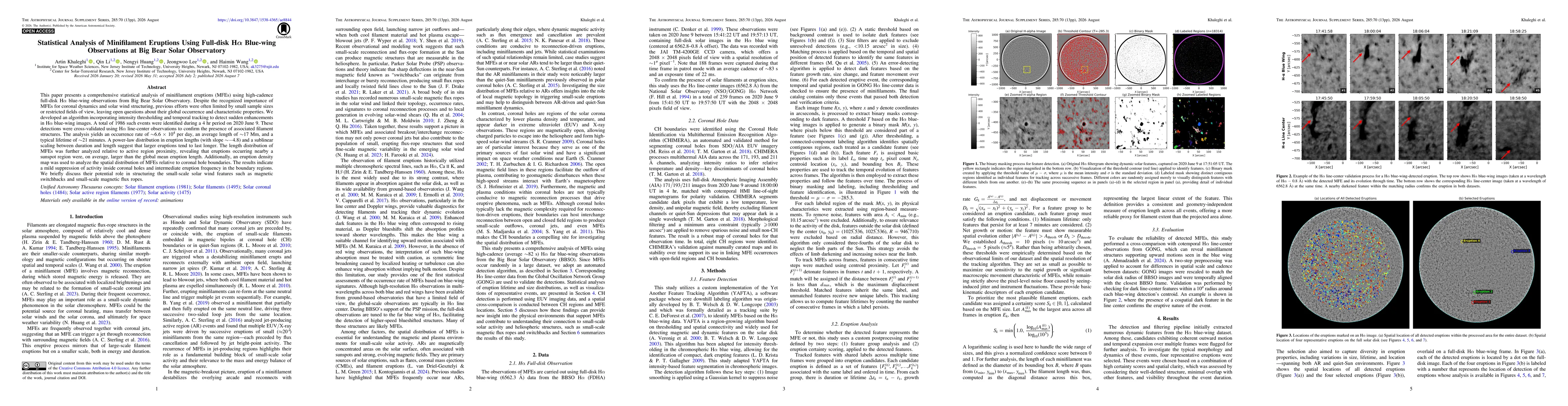 Thumbnail for Statistical Analysis of Minifilament Eruptions Using Full-disk H$α$ Blue-wing Observations at Big Bear Solar Observatory