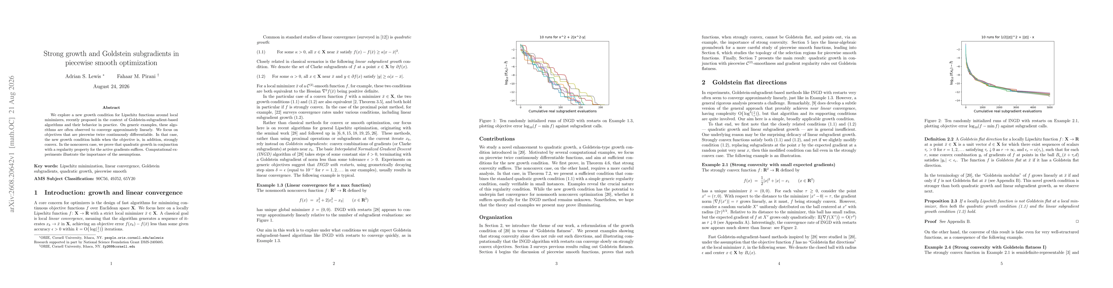 Thumbnail for Strong growth and Goldstein subgradients in piecewise smooth optimization