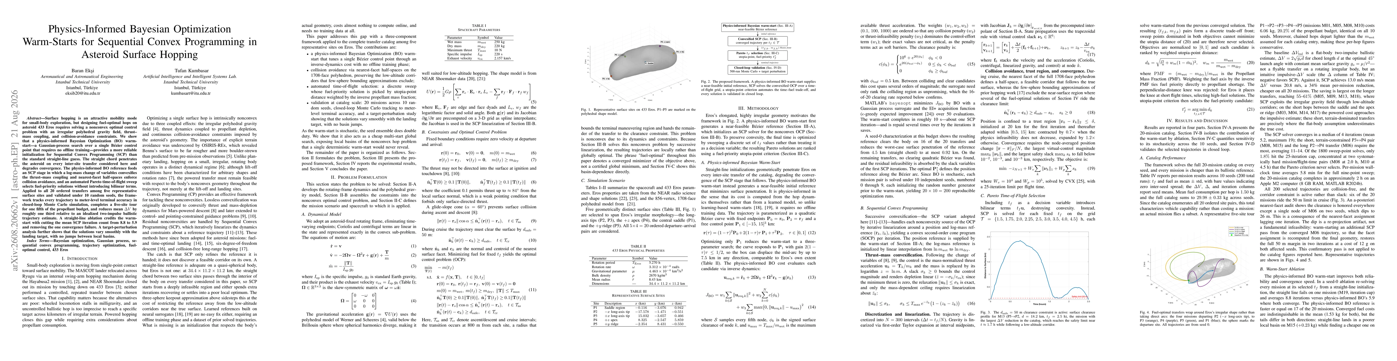 Thumbnail for Physics-Informed Bayesian Optimization Warm-Starts for Sequential Convex Programming in Asteroid Surface Hopping