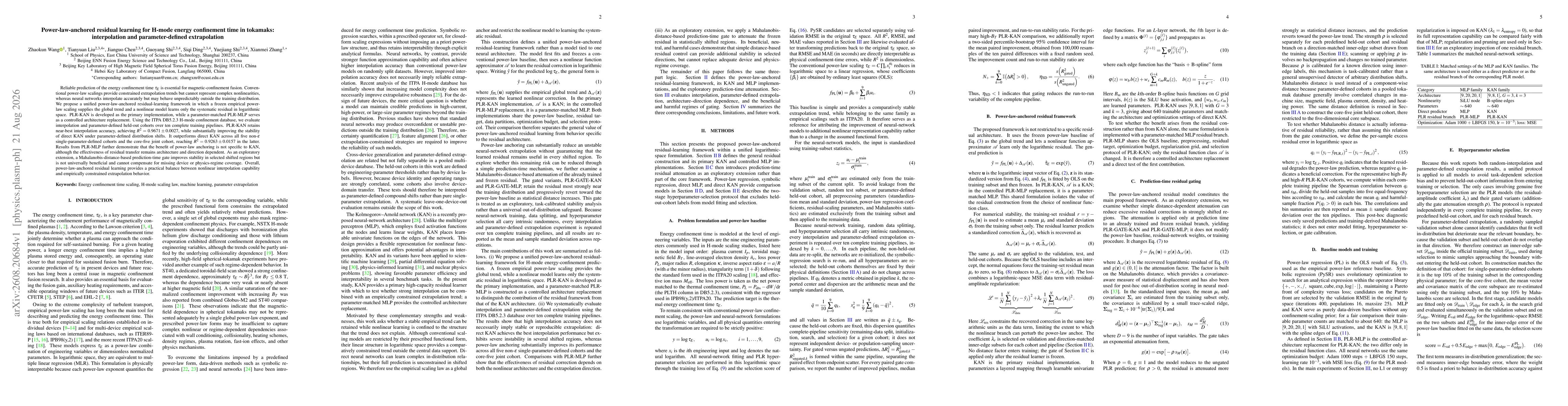 Thumbnail for Power-law-anchored residual learning for H-mode energy confinement time in tokamaks: interpolation and parameter-defined extrapolation
