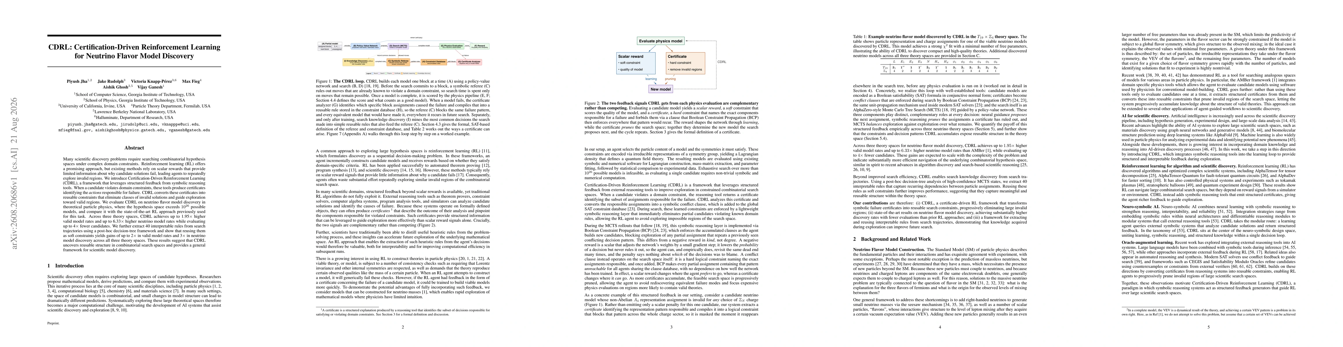 Thumbnail for CDRL: Certification-Driven Reinforcement Learning for Neutrino Flavor Model Discovery