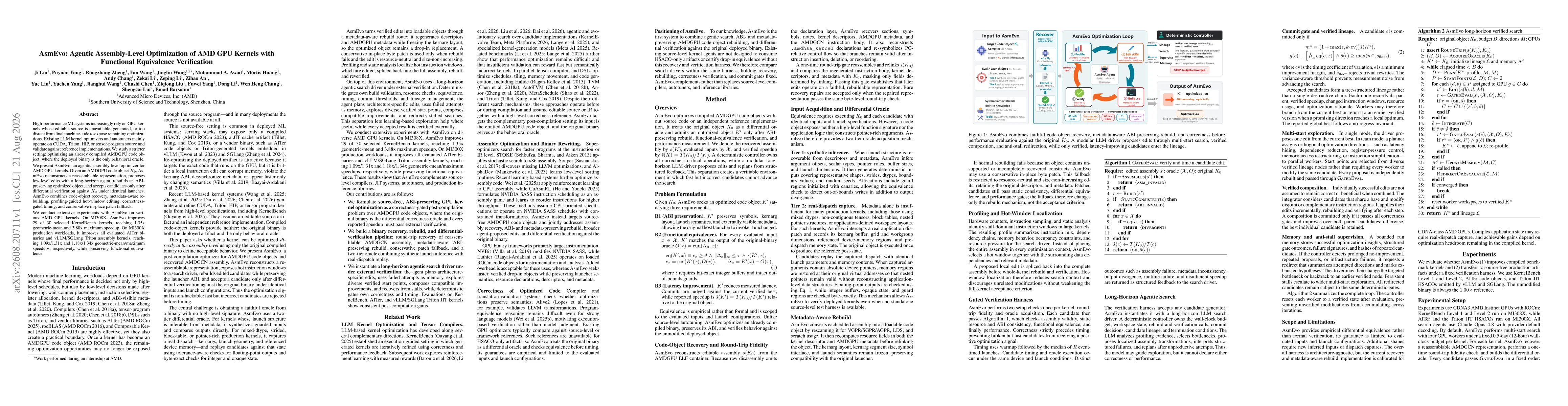 Thumbnail for AsmEvo: Agentic Assembly-Level Optimization of AMD GPU Kernels with Functional Equivalence Verification