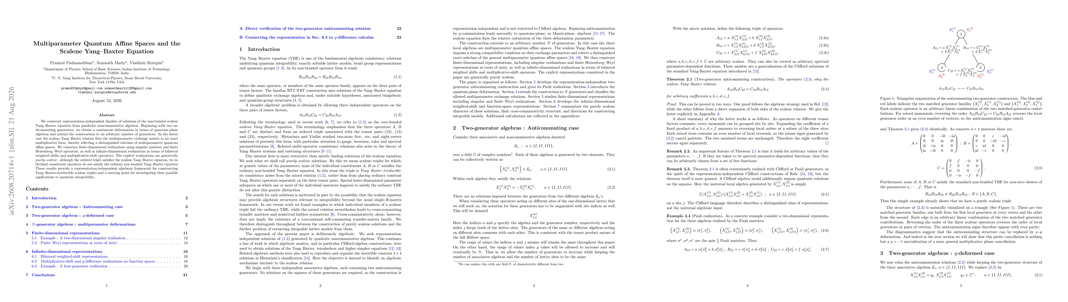 Thumbnail for Multiparameter Quantum Affine Spaces and the Scalene Yang--Baxter Equation