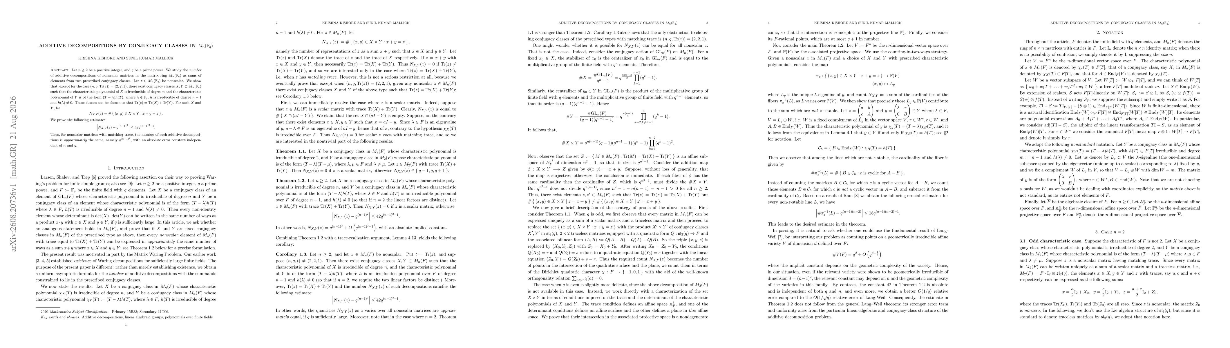 Thumbnail for Additive Decompositions by Conjugacy Classes in $M_n(\mathbb{F}_q)$