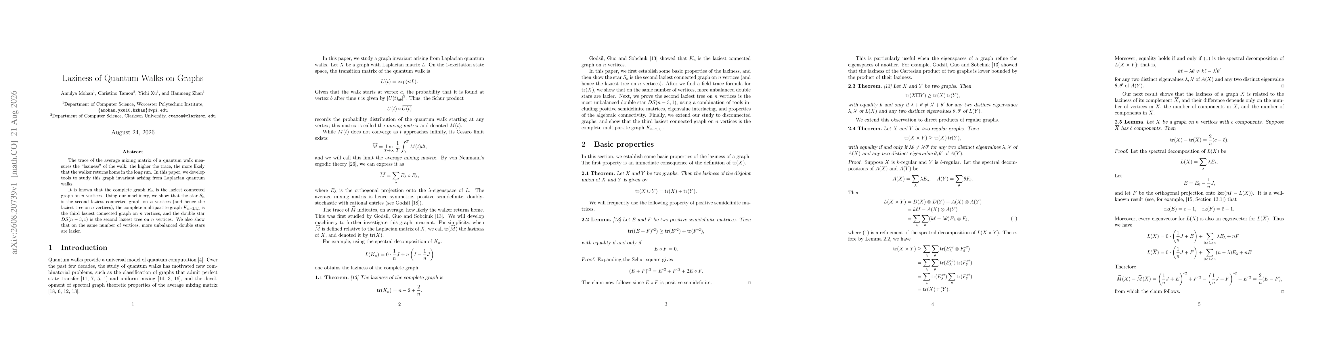 Thumbnail for Laziness of Quantum Walks on Graphs
