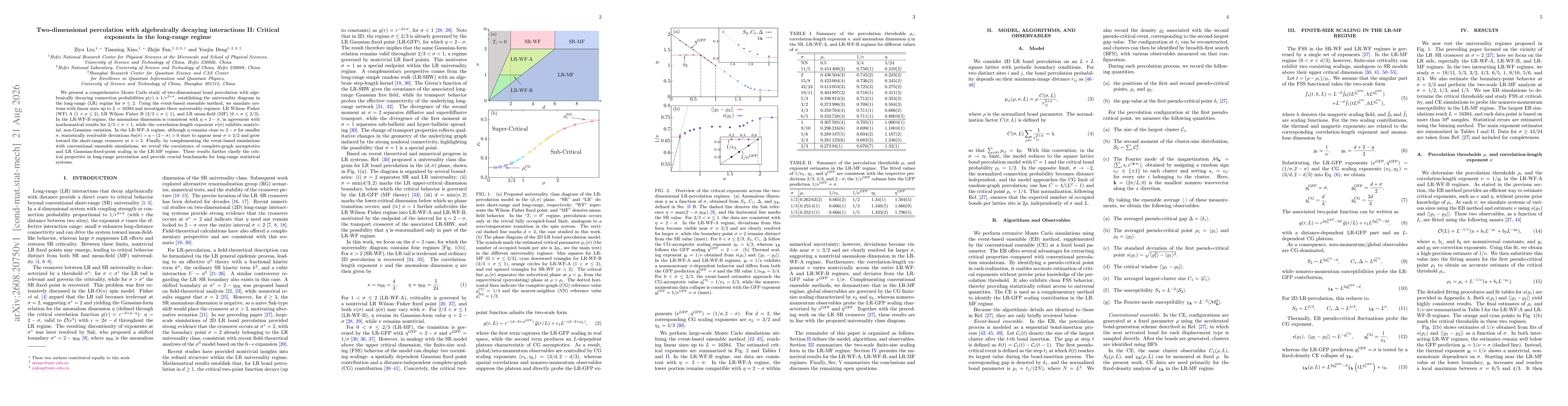 Thumbnail for Two-dimensional percolation with algebraically decaying interactions II: Critical exponents in the long-range regime