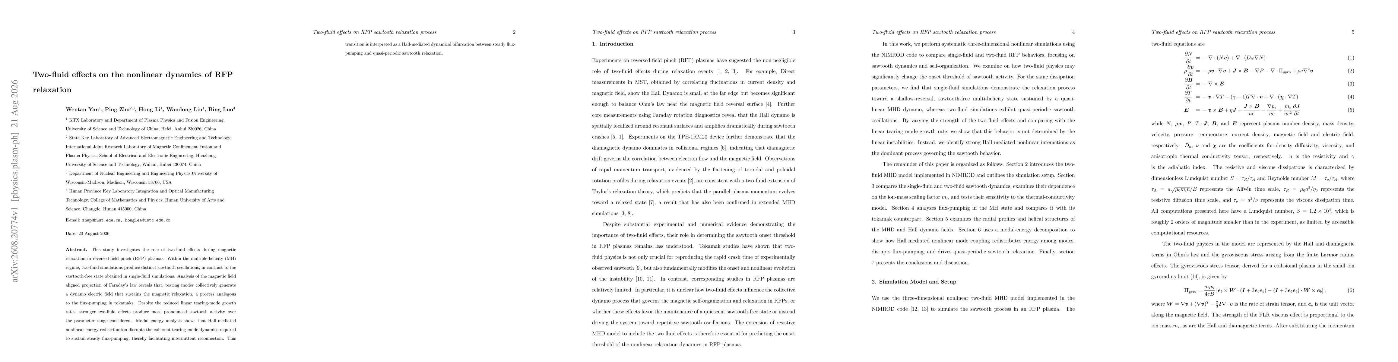 Thumbnail for Two-fluid effects on the nonlinear dynamics of RFP relaxation