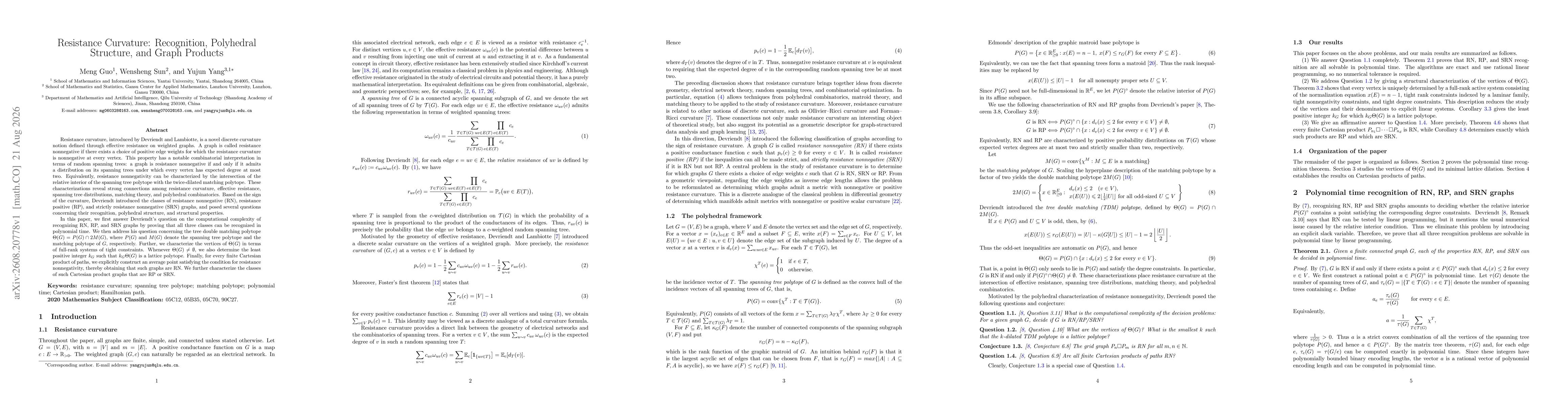 Thumbnail for Resistance Curvature: Recognition, Polyhedral Structure, and Graph Products