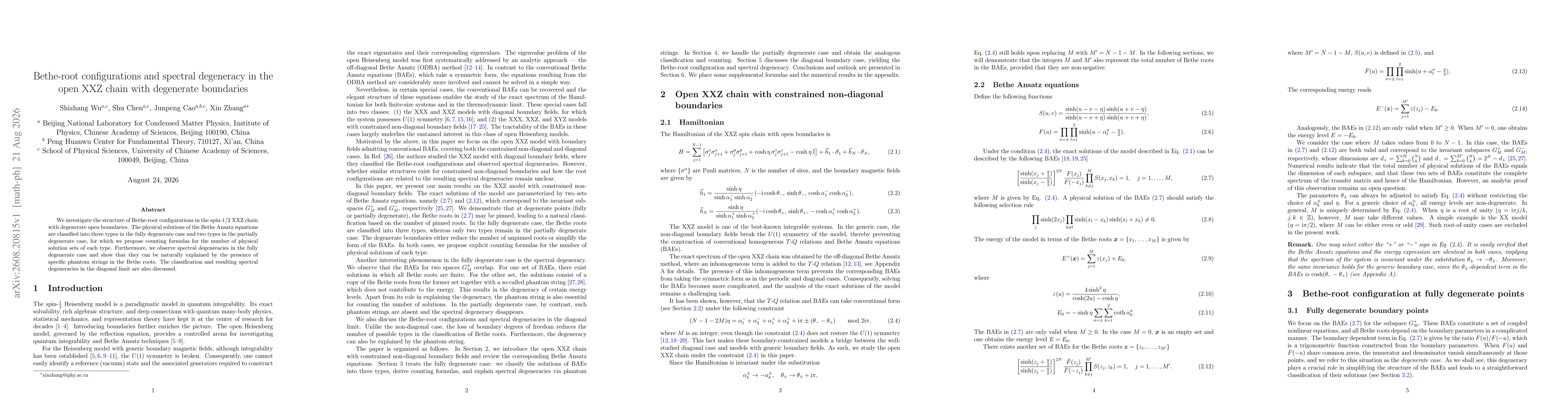 Thumbnail for Bethe-root configurations and spectral degeneracy in the open XXZ chain with degenerate boundaries