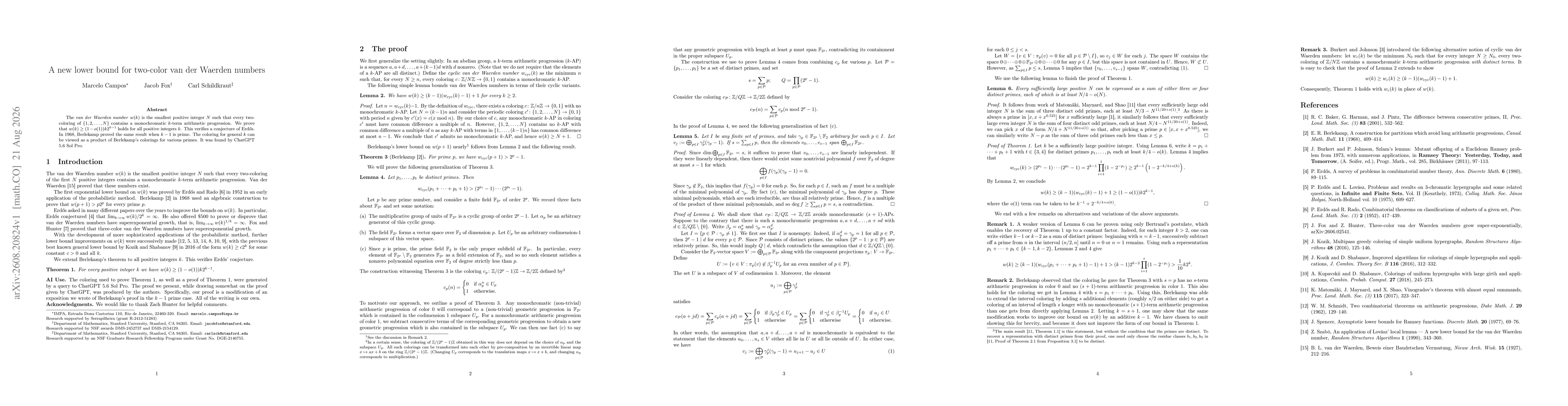 Thumbnail for A new lower bound for two-color van der Waerden numbers