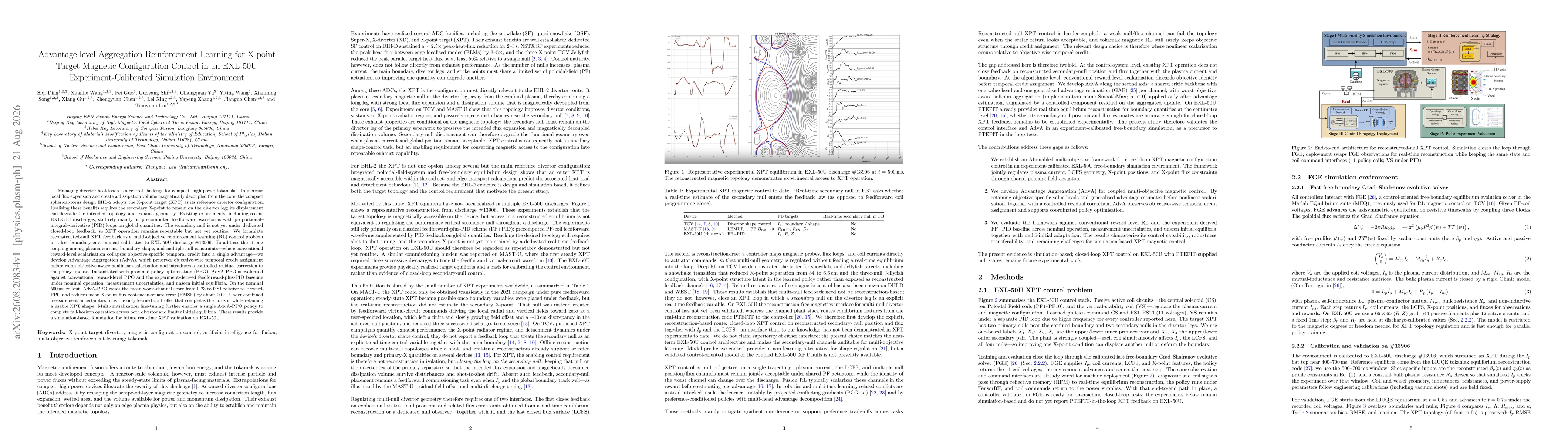 Thumbnail for Advantage-level Aggregation Reinforcement Learning for X-point Target Magnetic Configuration Control in an EXL-50U Experiment-Calibrated Simulation Environment