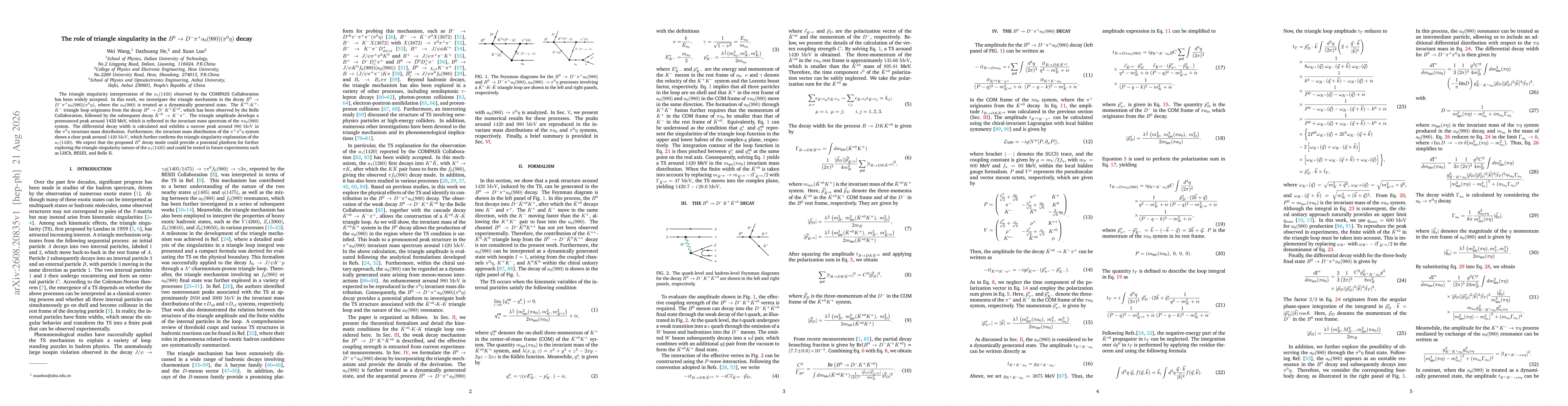 Thumbnail for The role of triangle singularity in the $B^0 \to D^- π^+ a_0(980)(π^0 η)$ decay