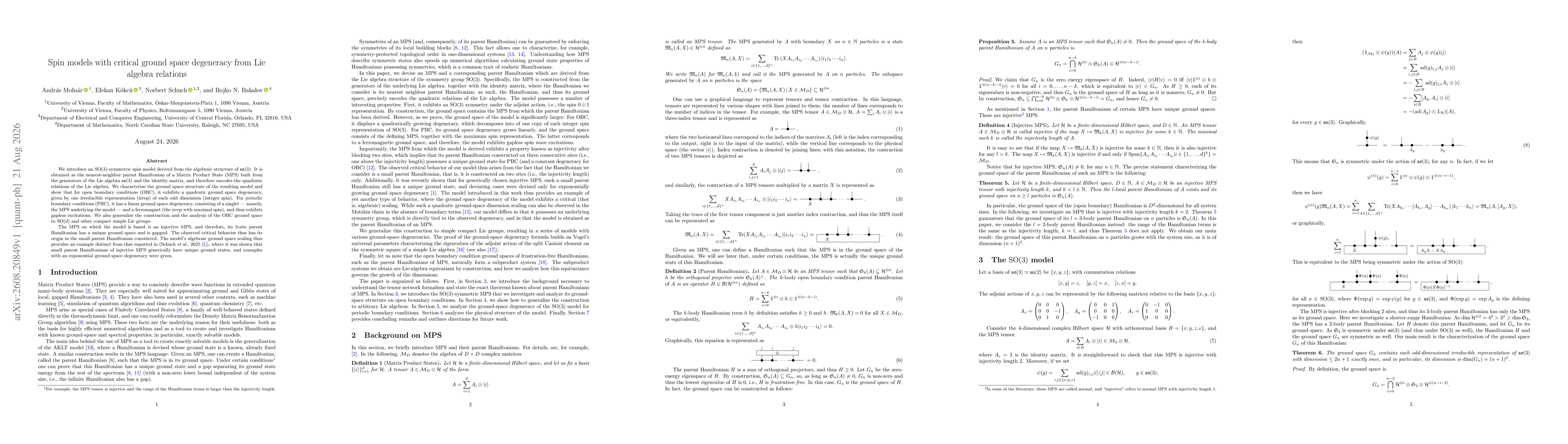 Thumbnail for Spin models with critical ground space degeneracy from Lie algebra relations