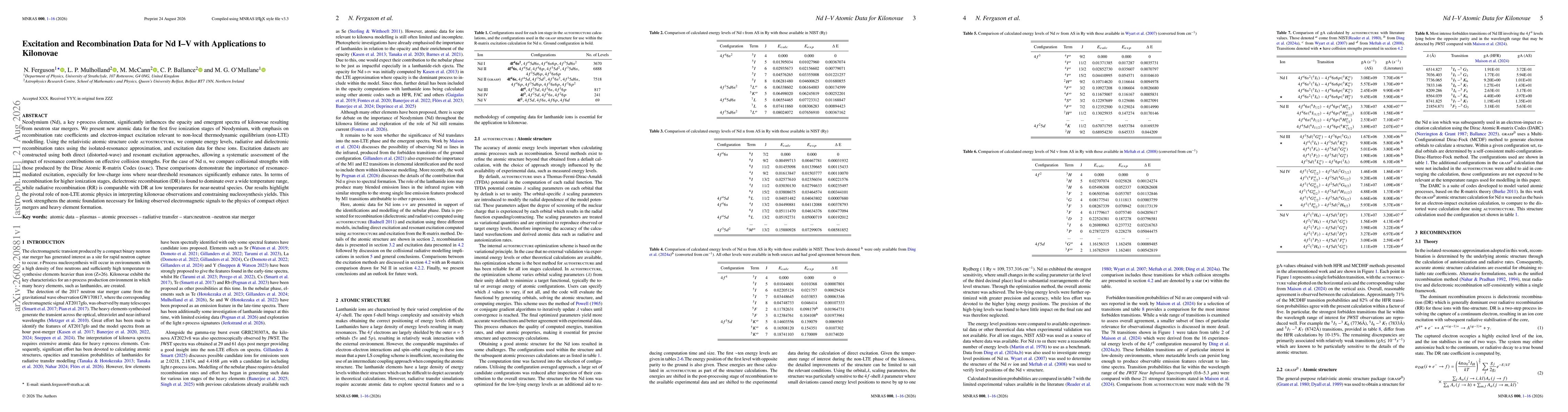 Thumbnail for Excitation and Recombination Data for Nd I-V with Applications to Kilonovae