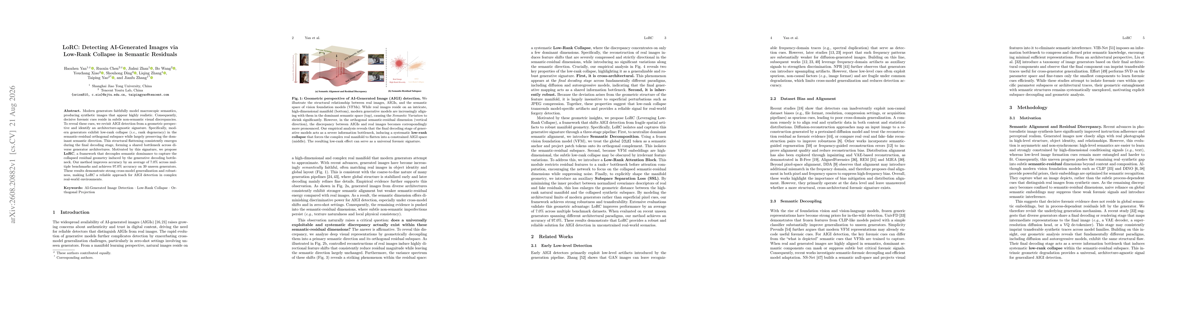 Thumbnail for LoRC: Detecting AI-Generated Images via Low-Rank Collapse in Semantic Residuals