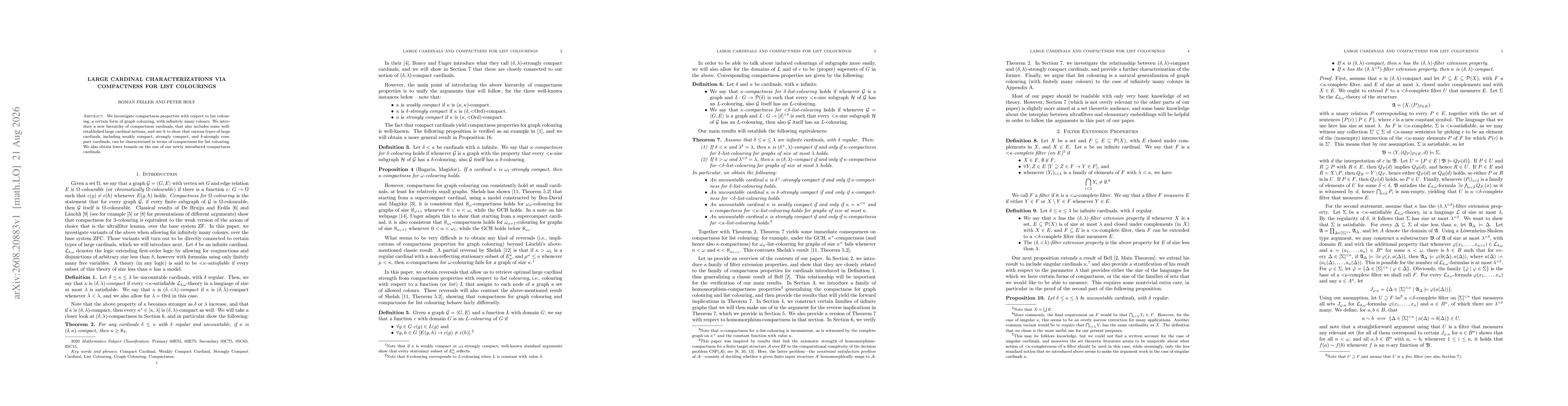 Thumbnail for Large cardinal characterizations via compactness for list colourings