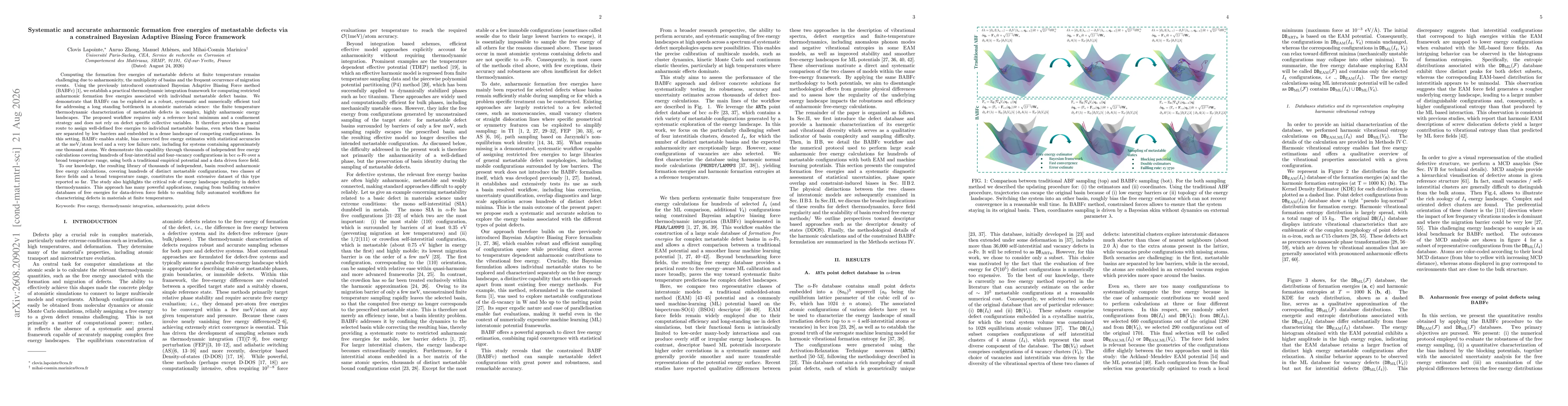 Thumbnail for Systematic and accurate anharmonic formation free energies of metastable defects via a constrained Bayesian Adaptive Biasing Force framework