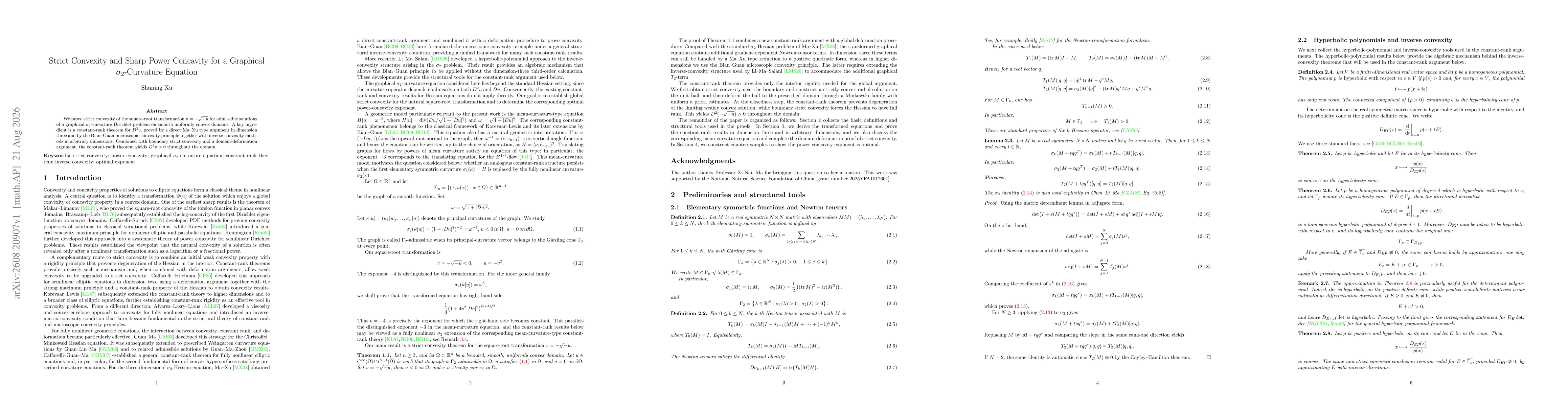 Thumbnail for Strict Convexity and Sharp Power Concavity for a Graphical $σ_2$-Curvature Equation