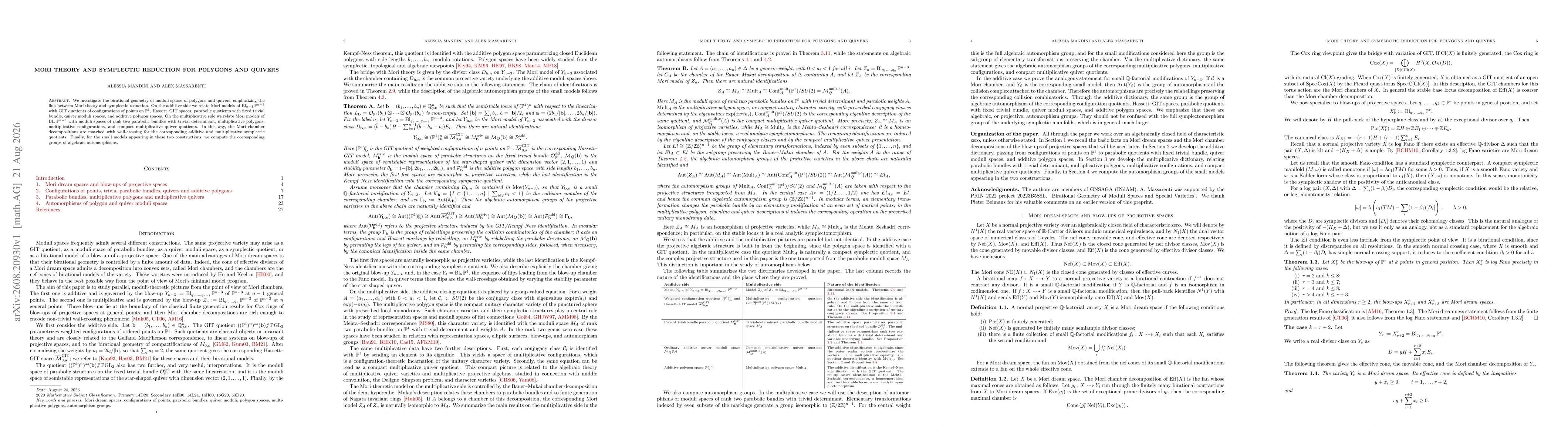 Thumbnail for Mori theory and symplectic reduction for polygons and quivers