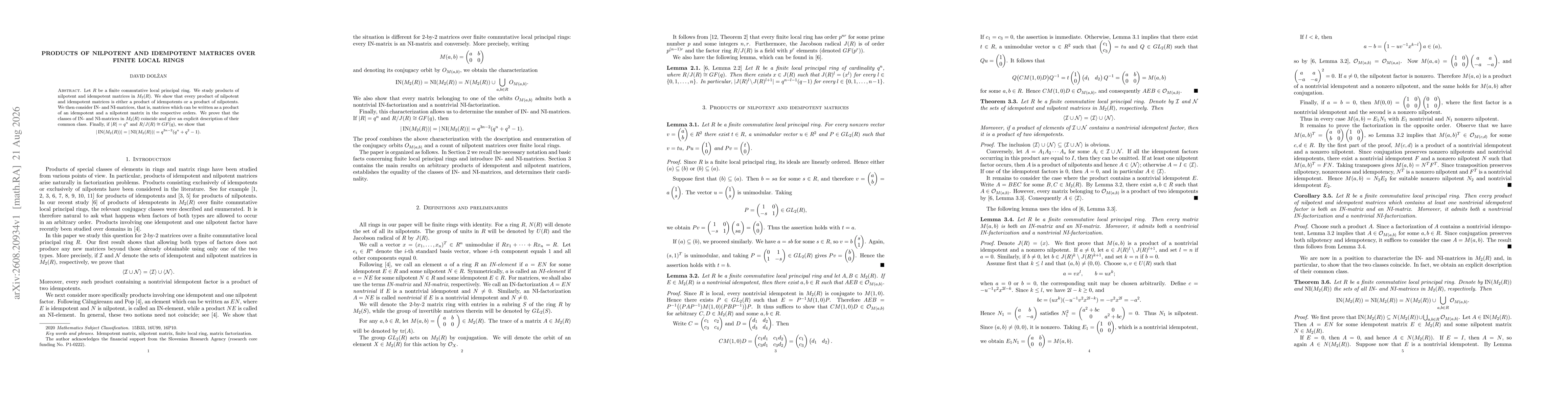 Thumbnail for Products of Nilpotent and Idempotent Matrices over Finite Local Rings