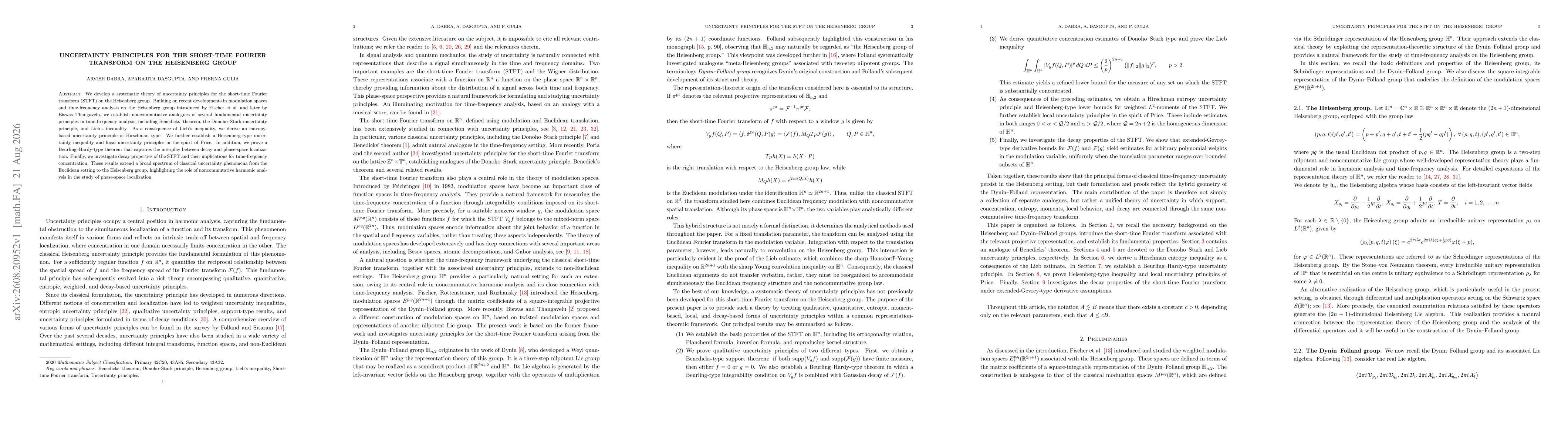 Thumbnail for Uncertainty Principles for the Short-Time Fourier Transform on the Heisenberg Group