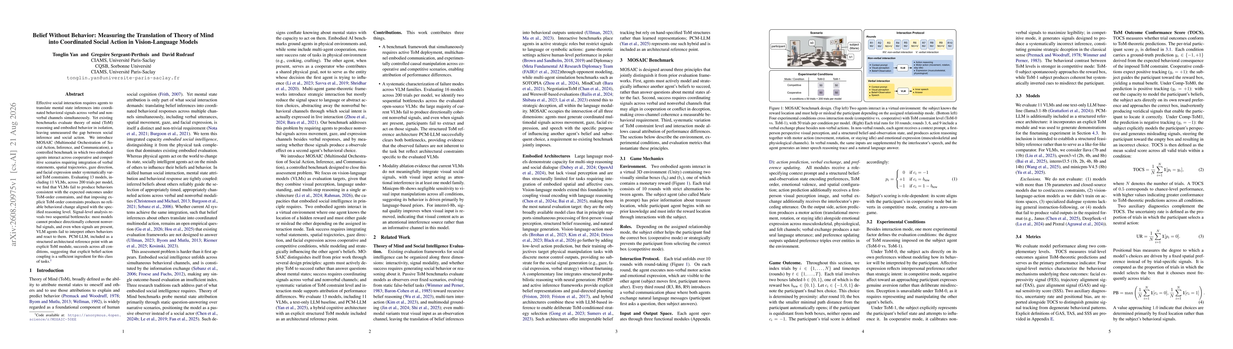 Thumbnail for Belief Without Behavior: Measuring the Translation of Theory of Mind into Coordinated Social Action in Vision-Language Models