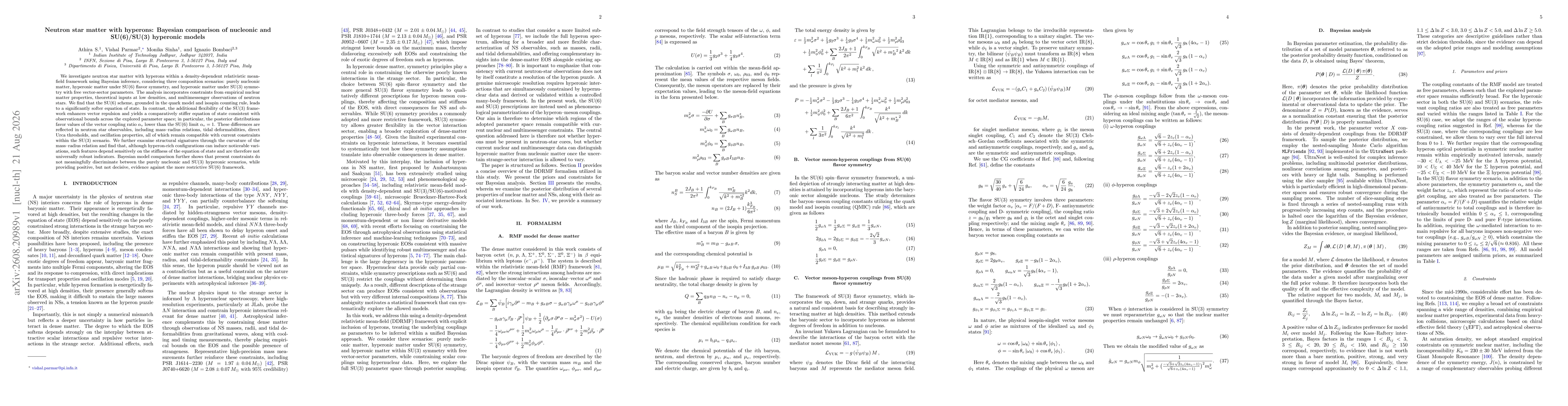 Thumbnail for Neutron star matter with hyperons: Bayesian comparison of nucleonic and SU(6)/SU(3) hyperonic models