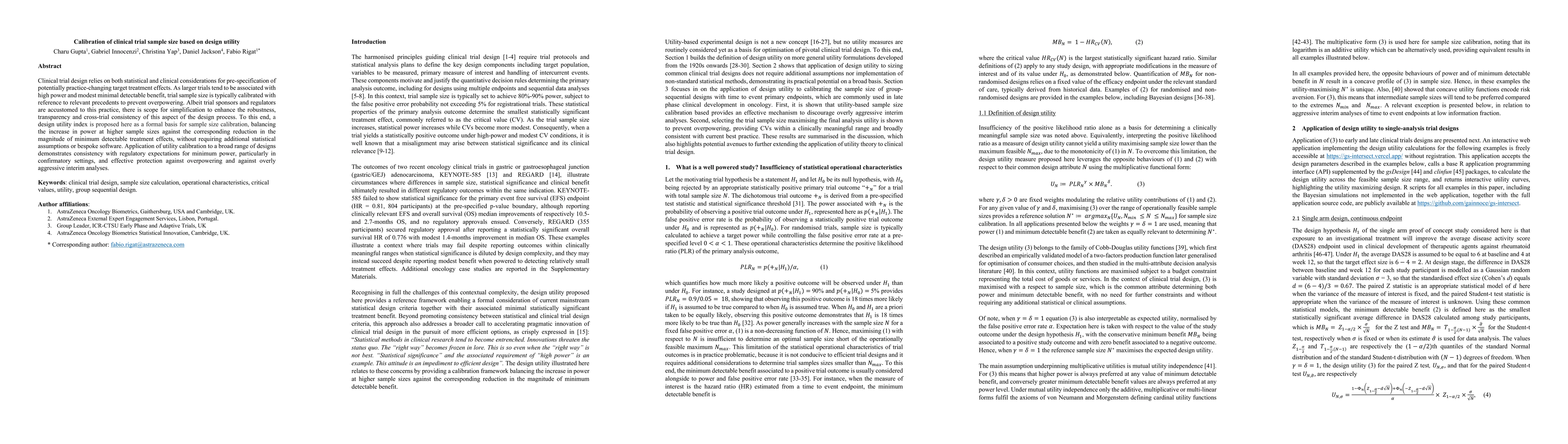 Thumbnail for Calibration of clinical trial sample size based on design utility