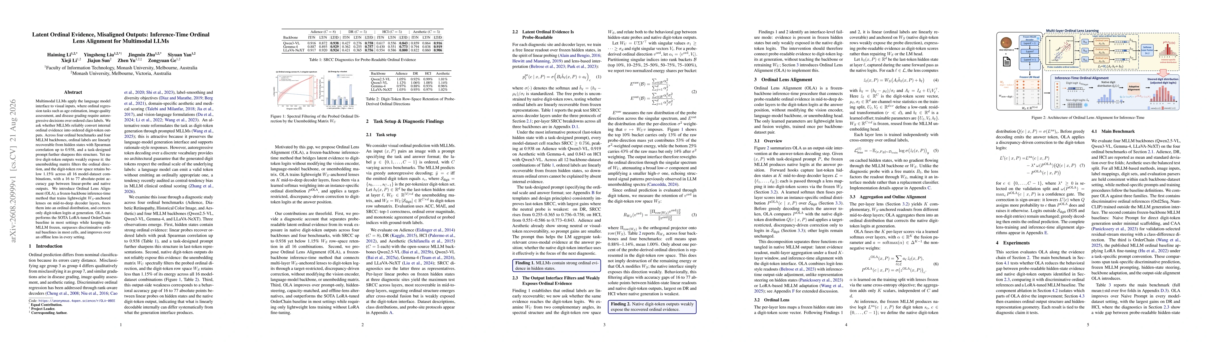 Thumbnail for Latent Ordinal Evidence, Misaligned Outputs: Inference-Time Ordinal Lens Alignment for Multimodal LLMs