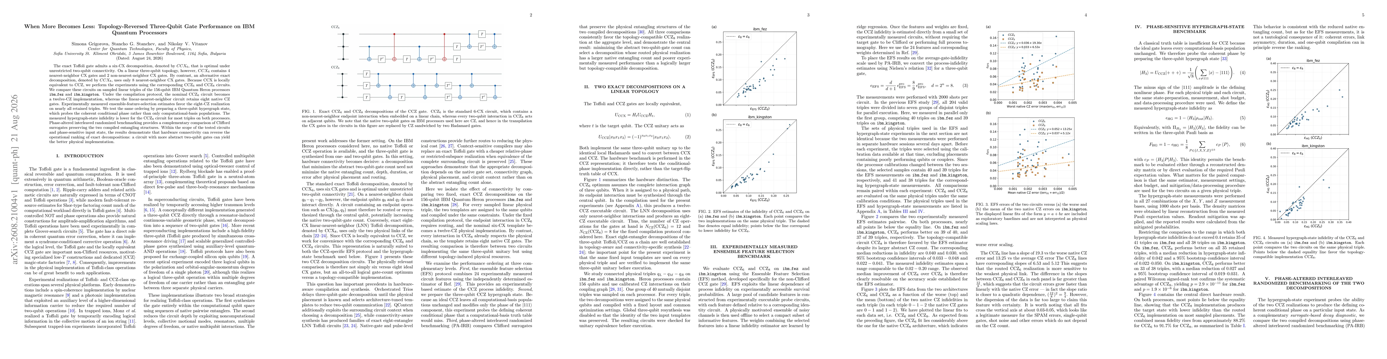 Thumbnail for When More Becomes Less: Topology-Reversed Three-Qubit Gate Performance on IBM Quantum Processors