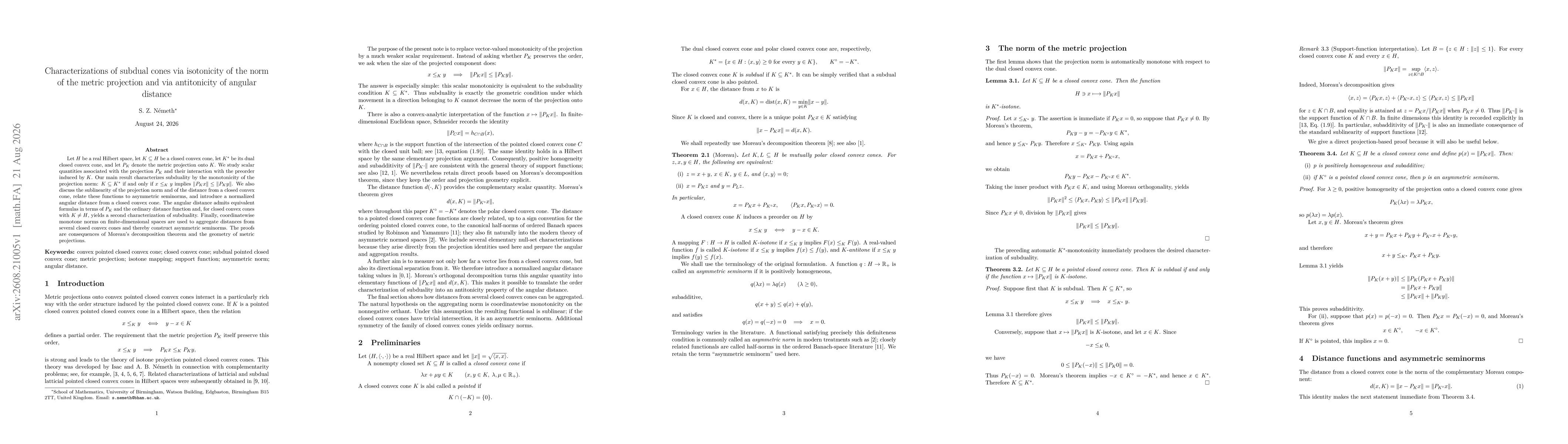 Thumbnail for Characterizations of subdual cones via isotonicity of the norm of the metric projection and via antitonicity of angular distance