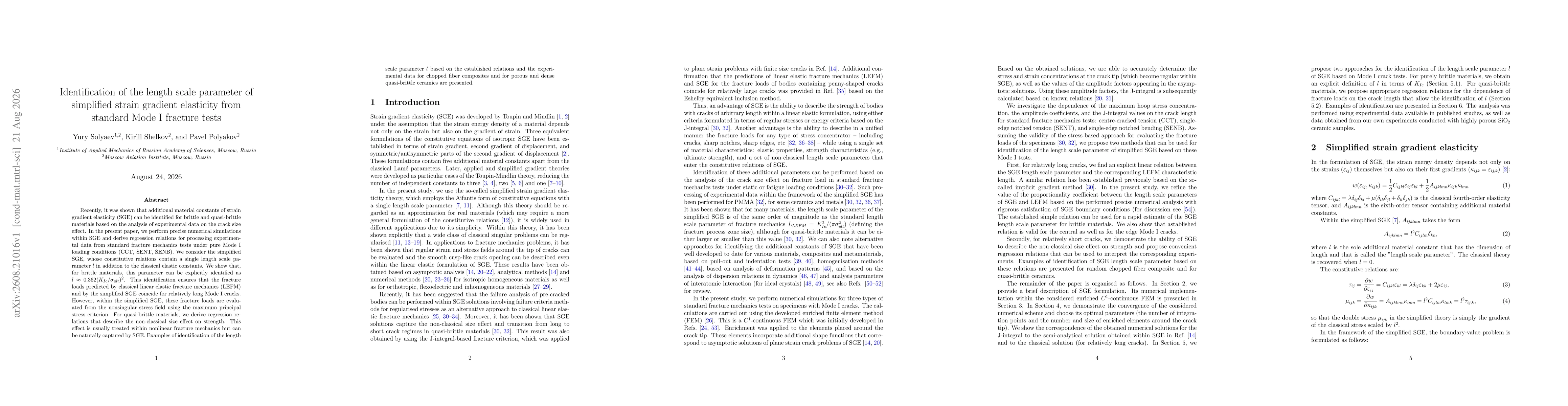 Thumbnail for Identification of the length scale parameter of simplified strain gradient elasticity from standard Mode I fracture tests