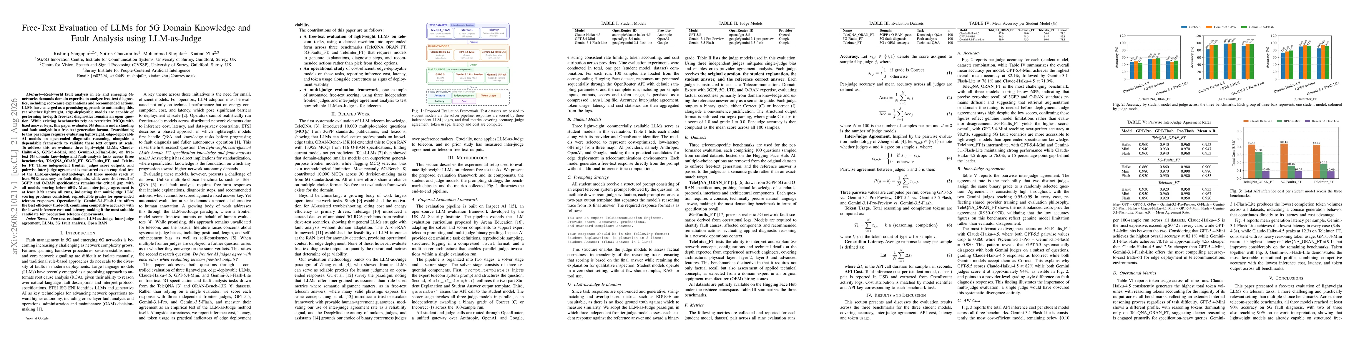 Thumbnail for Free-Text Evaluation of LLMs for 5G Domain Knowledge and Fault Analysis using LLM-as-Judge