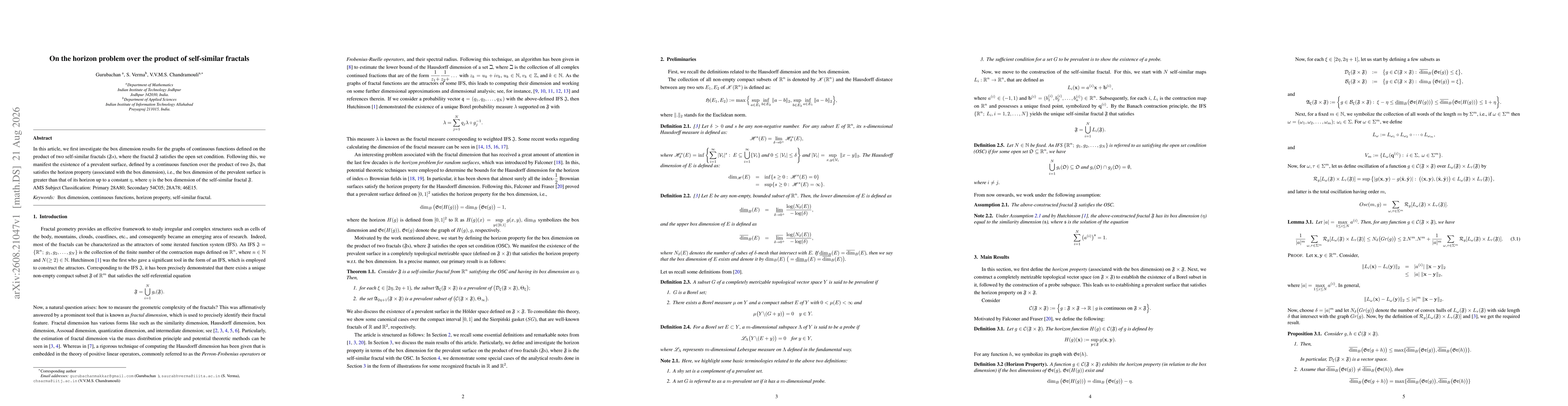 Thumbnail for On the horizon problem over the product of self-similar fractals