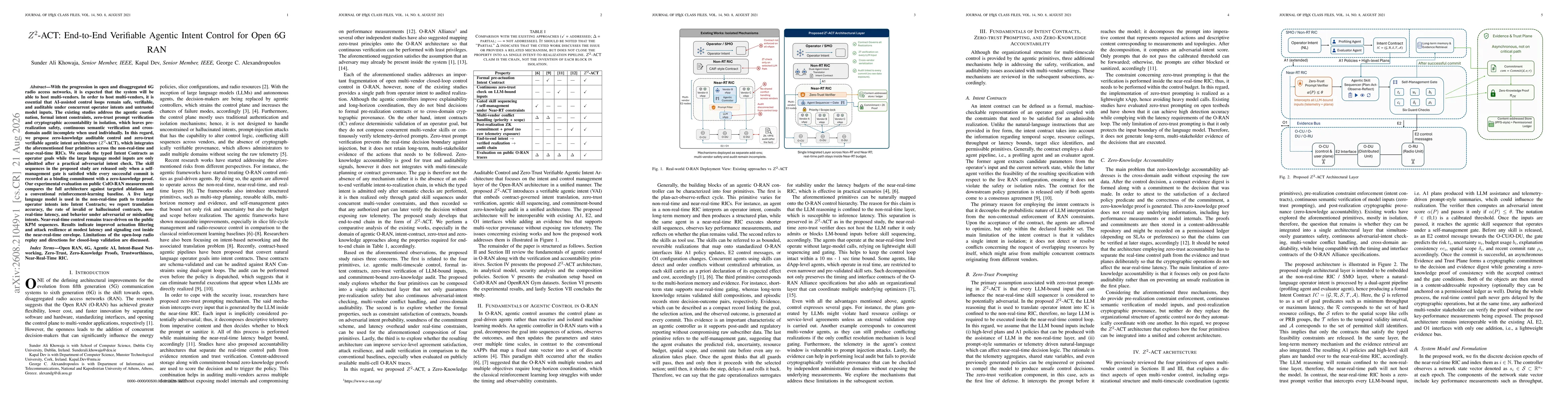 Thumbnail for $Z^2$-ACT: End-to-End Verifiable Agentic Intent Control for Open 6G RAN